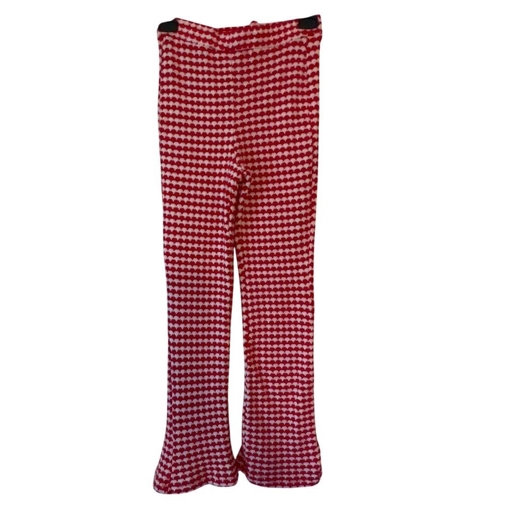 Zara Houndstooth Red gingham Wide Leg Crop High Rise Pants Med